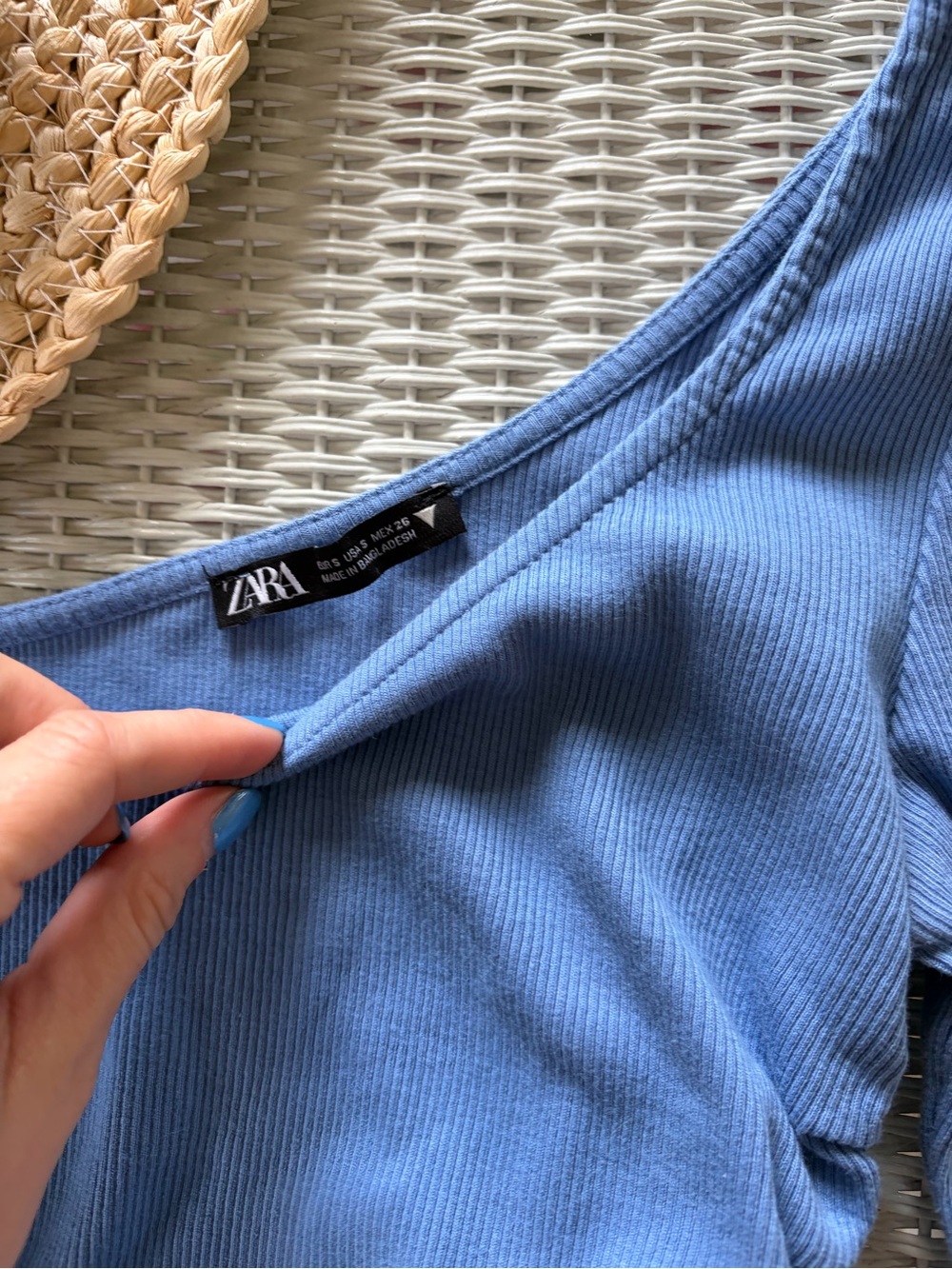 Zara Blue One-Shoulder Ruched Ribbed Crop Top - Picture 2 of 3